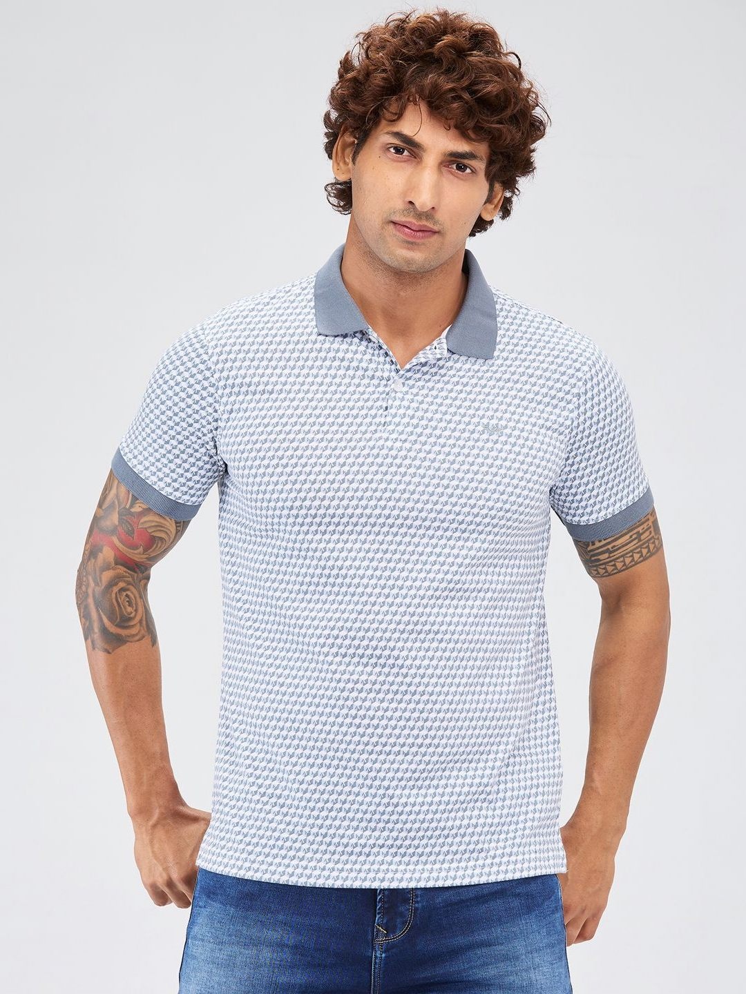 

Park Avenue Men Conversational Printed Polo Collar Cotton T-shirt, Blue