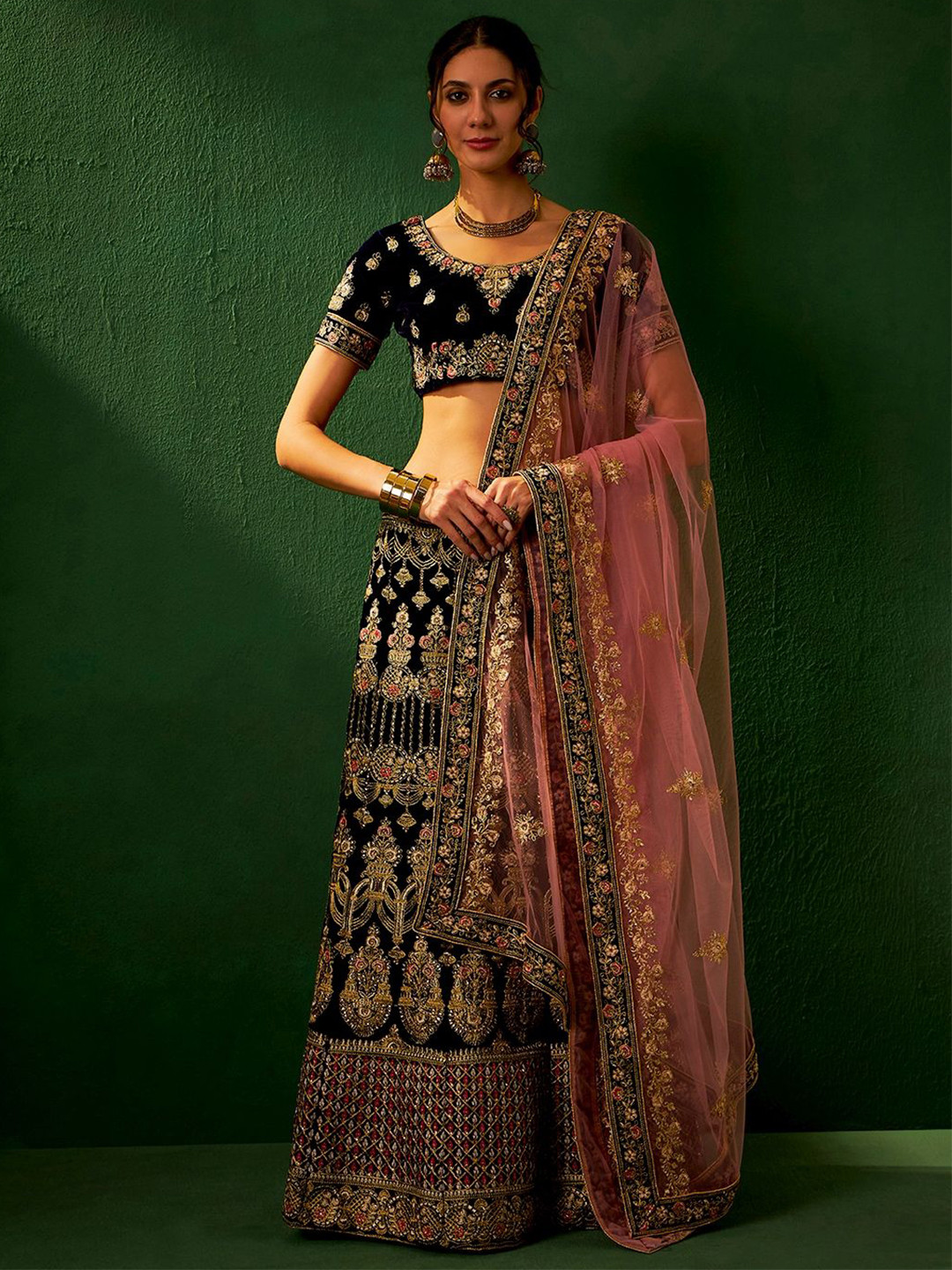 

Maroosh Embellished Thread Work Unstitched Lehenga & Blouse With Dupatta, Blue