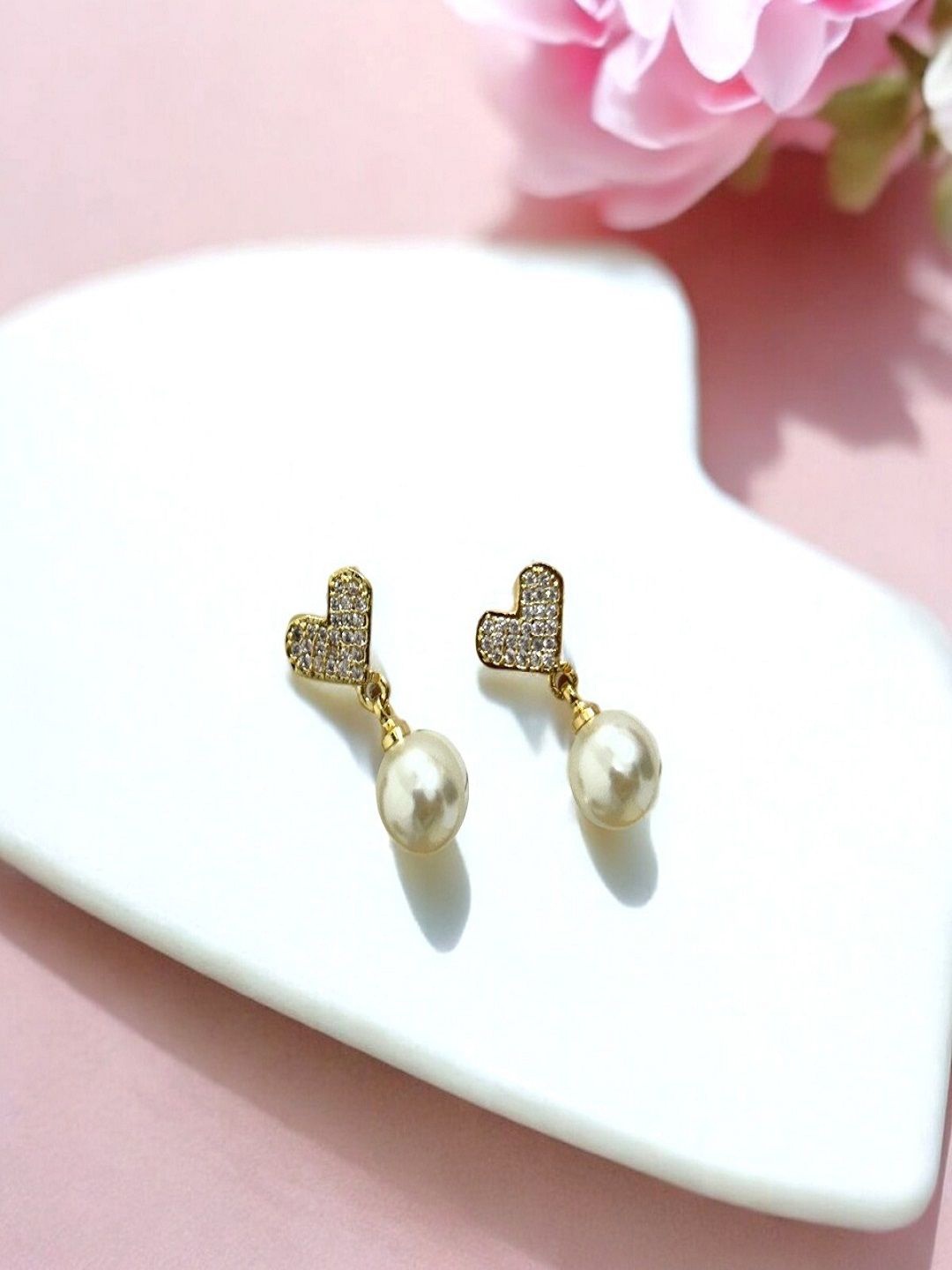 

AccessHer Gold Plated Stone Studded Contemporary Drop Earrings, White