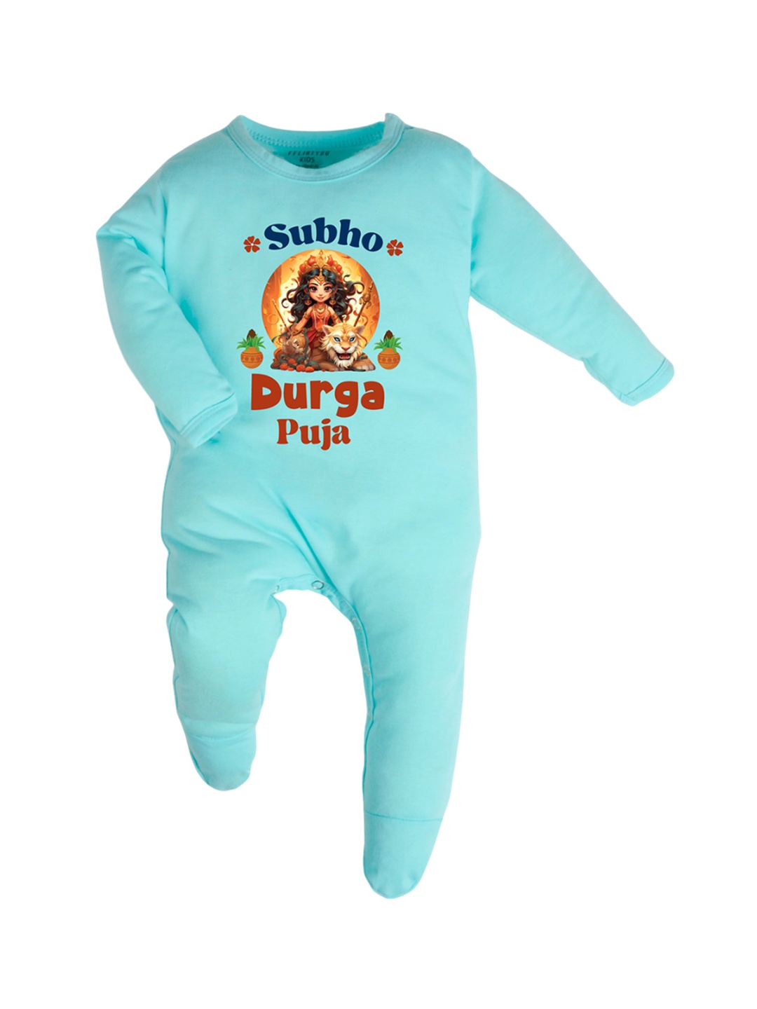 

FFLIRTYGO Infants Printed Cotton Sleepsuits, Turquoise blue