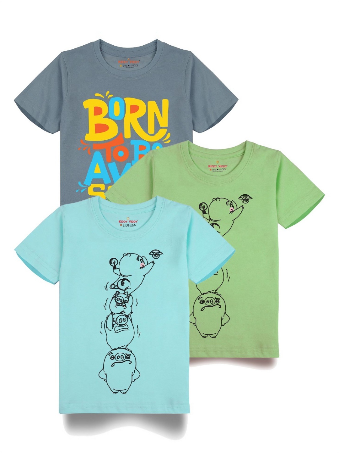 

AUSK Boys Pack Of 3 Graphic Printed Round Neck Cotton T-shirts, Lime green