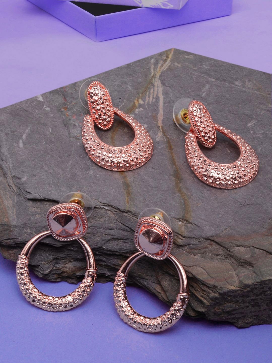 

KPOP Set Of 2 Rose Gold Plated Contemporary Drop Earrings