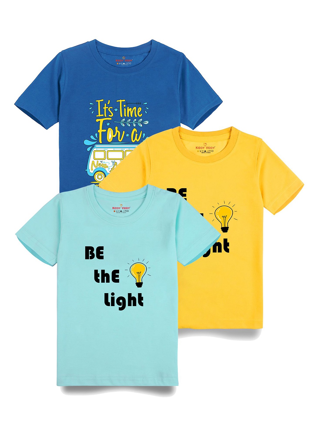 

AUSK Boys Pack Of 3 Graphic Printed Round Neck Cotton T-shirts, Yellow