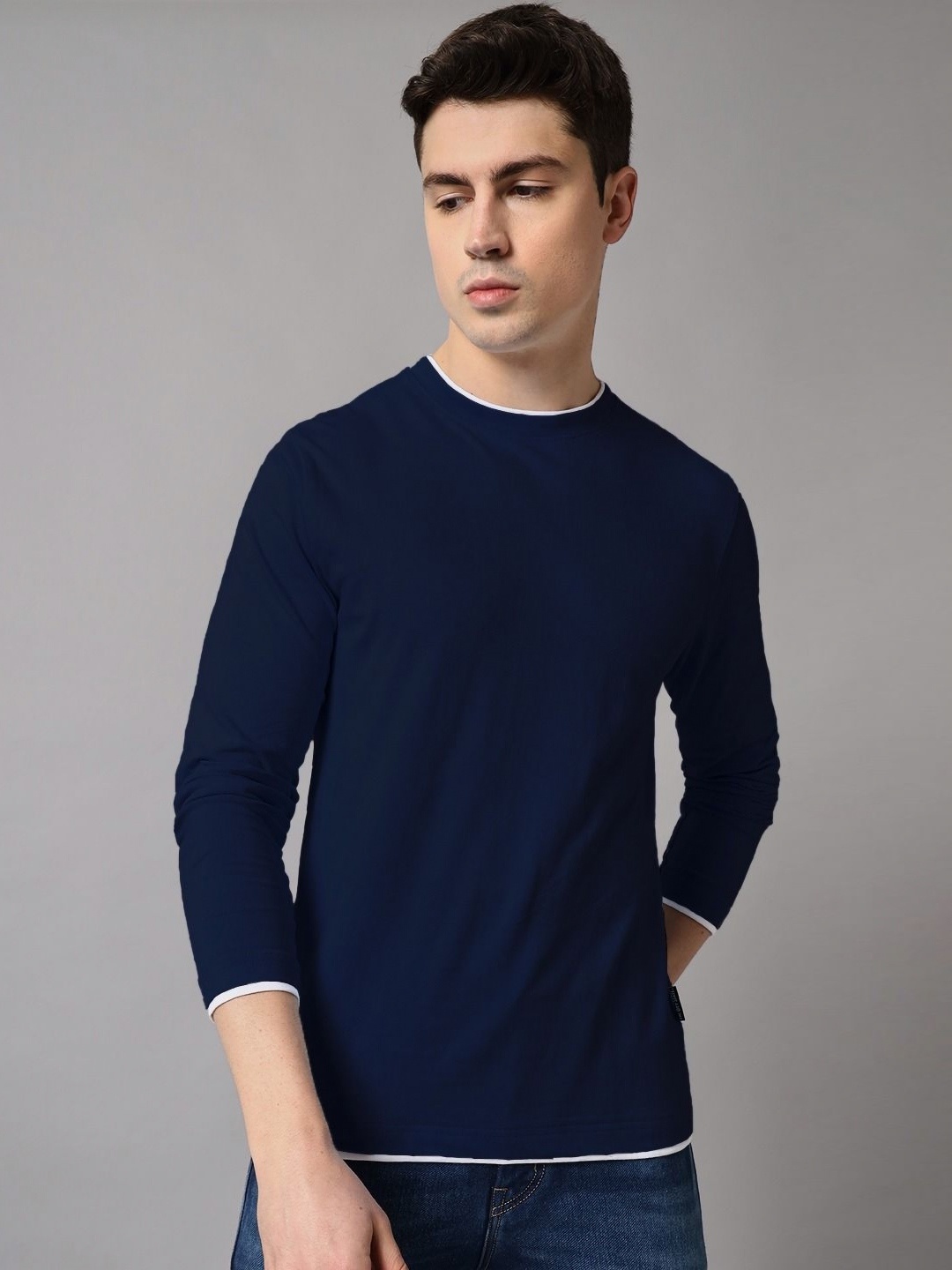 

The Dry State Men Solid Round Neck Cotton T-shirt, Navy blue