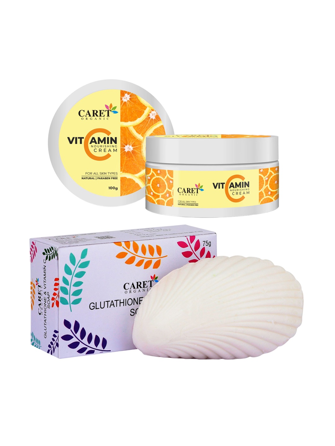 

CARET ORGANIC Vitamin C Nourishing Cream & Glutathione Vitamin C Soap Combo, White