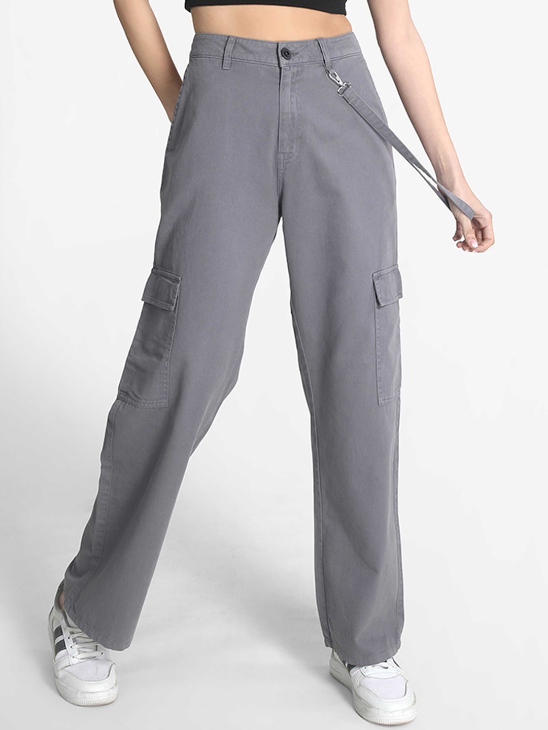 

The Roadster Lifestyle Co Women Pure Cotton Straight-Fit Crago Trousers, Grey