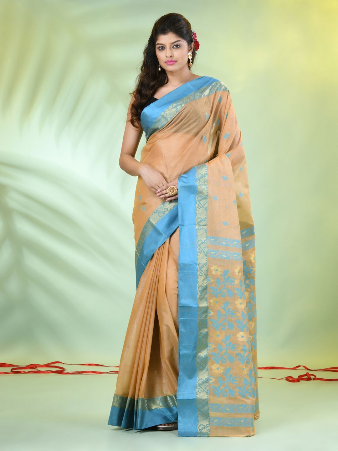 

Charukriti Ethnic Motifs Woven Design Pure Silk Tussar Saree, Beige