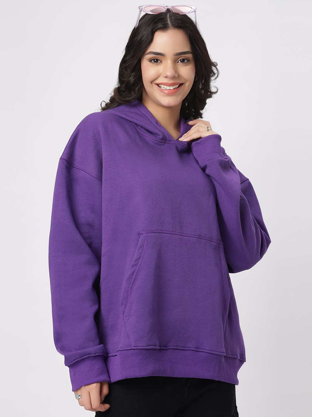 

Be Savage Women Solid Hood Fleece Pullover Sweatshirt, Purple