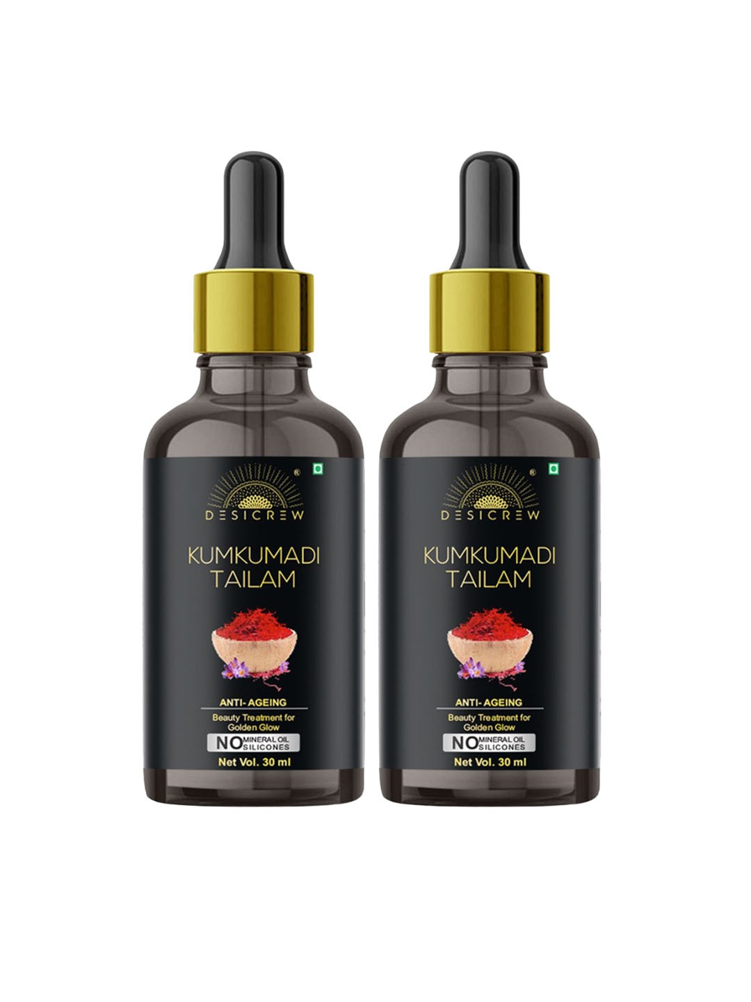 

Desi Crew Set Of 2 Anti Aging Kumkumadi Tailam- 30 ml Each, Transparent