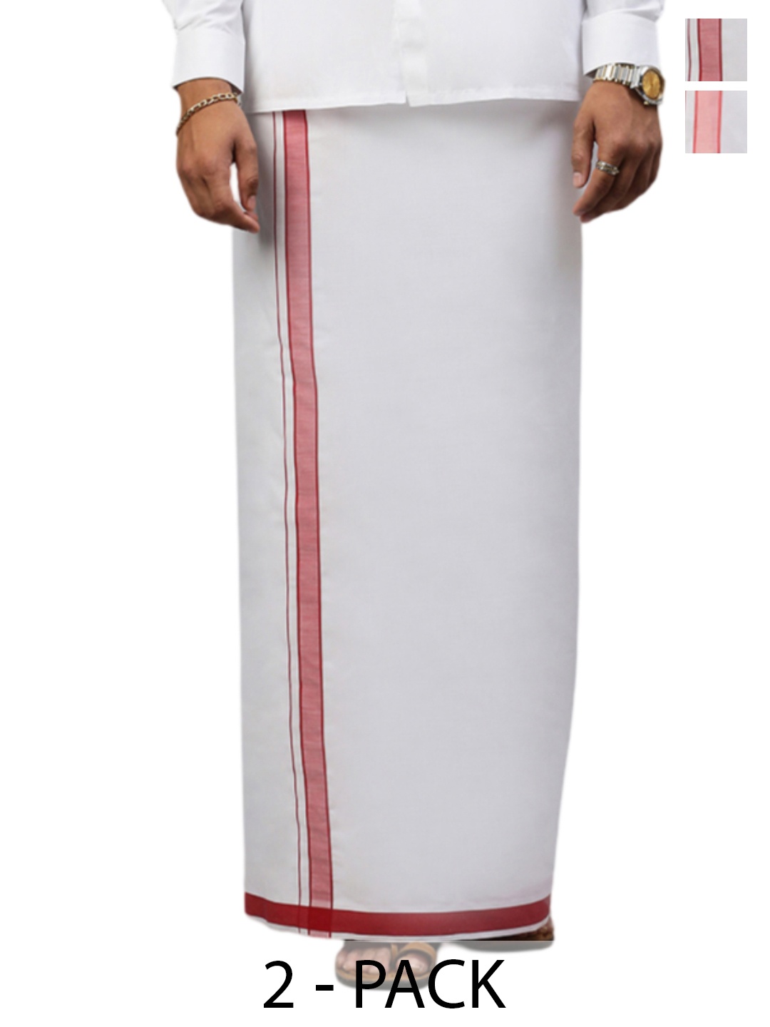 

Ramraj Pack of 2 Men Solid Border Dhoti, White