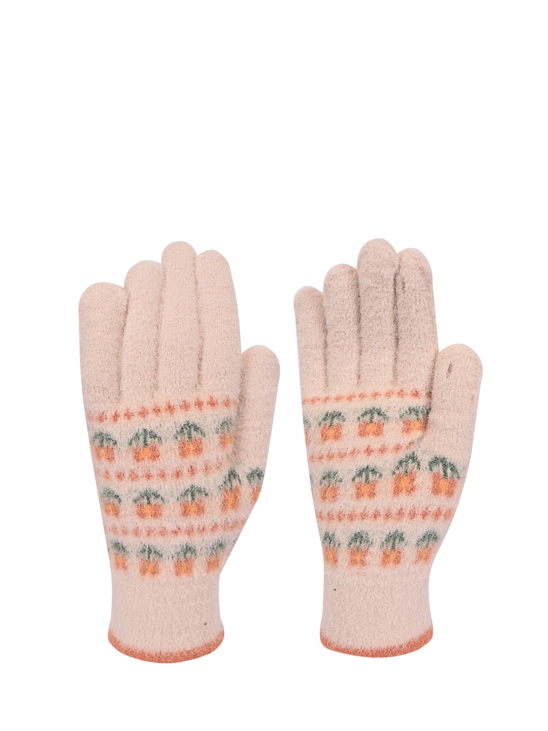 

LOOM LEGACY Women Patterned Acrylic Touchscreen Gloves, Cream