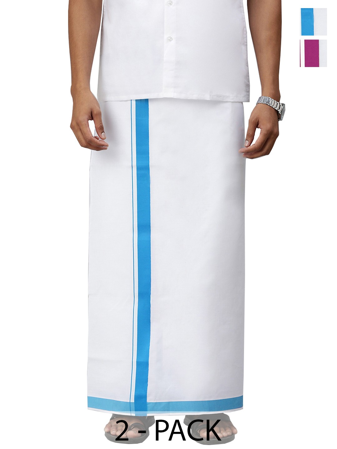 

Ramraj Pack of 2 Men Solid Border Dhoti, White