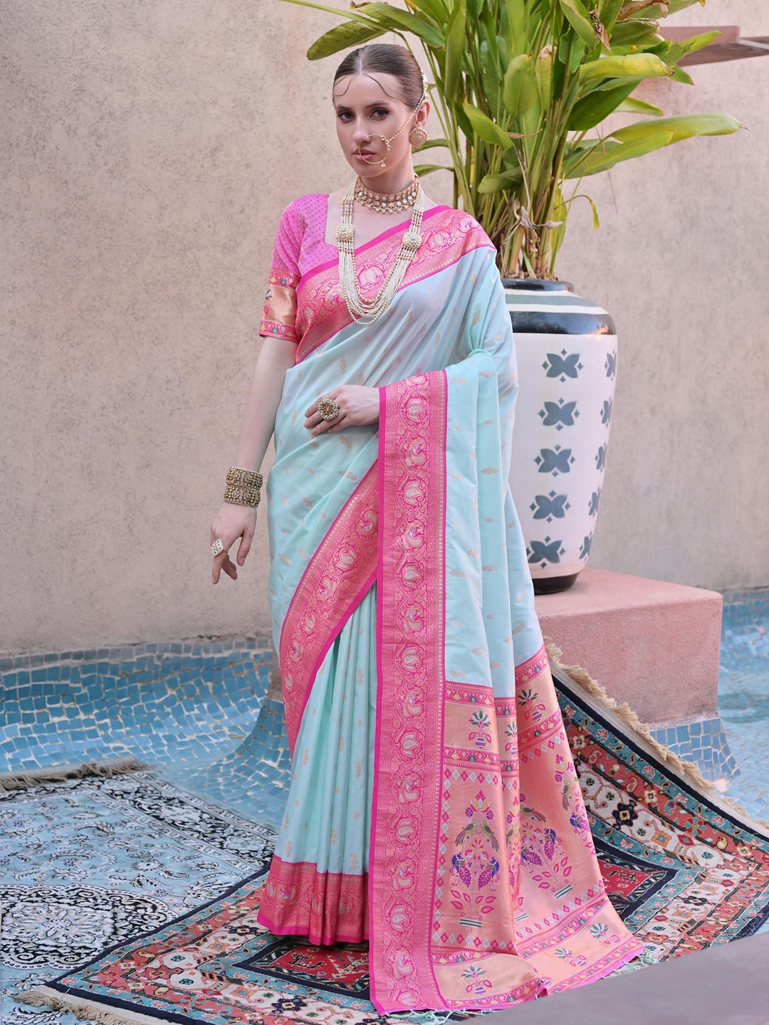

Kandora Woven Design Zari Pure Silk Banarasi Saree, Blue