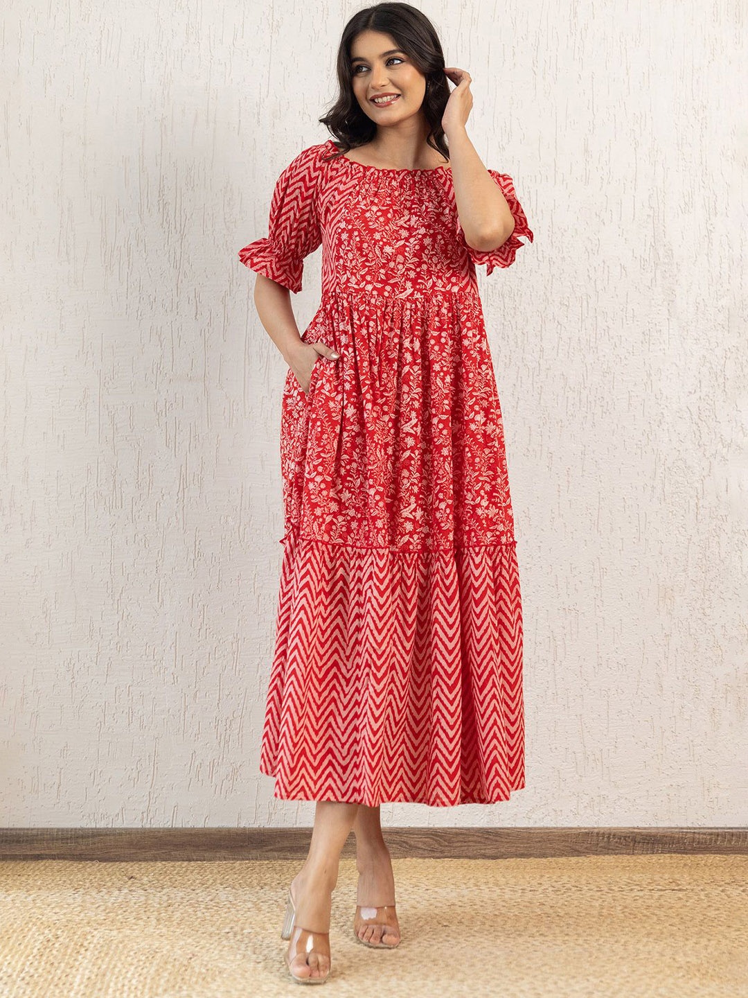 

Polago Clothing Women Floral Printed Maxi Midi Dress, Red