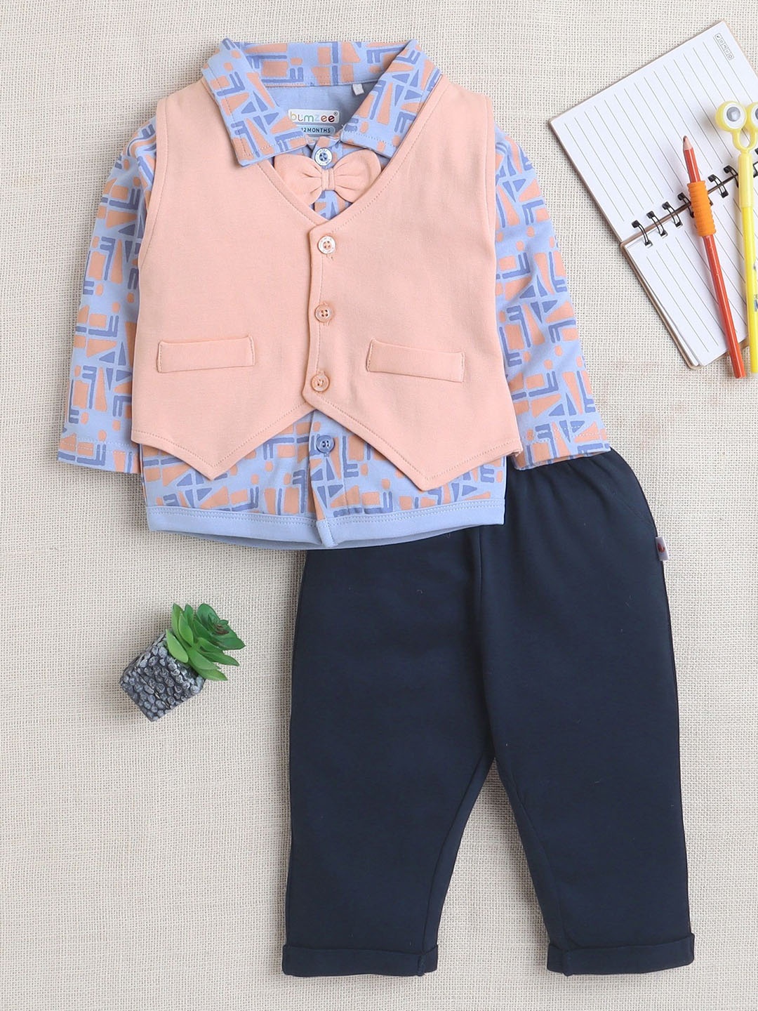 

BUMZEE Boys Printed Shirt with Trousers, Navy blue