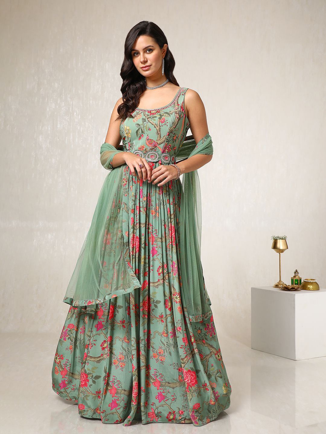 

Soch Floral Printed Maxi Ethnic Dress, Green