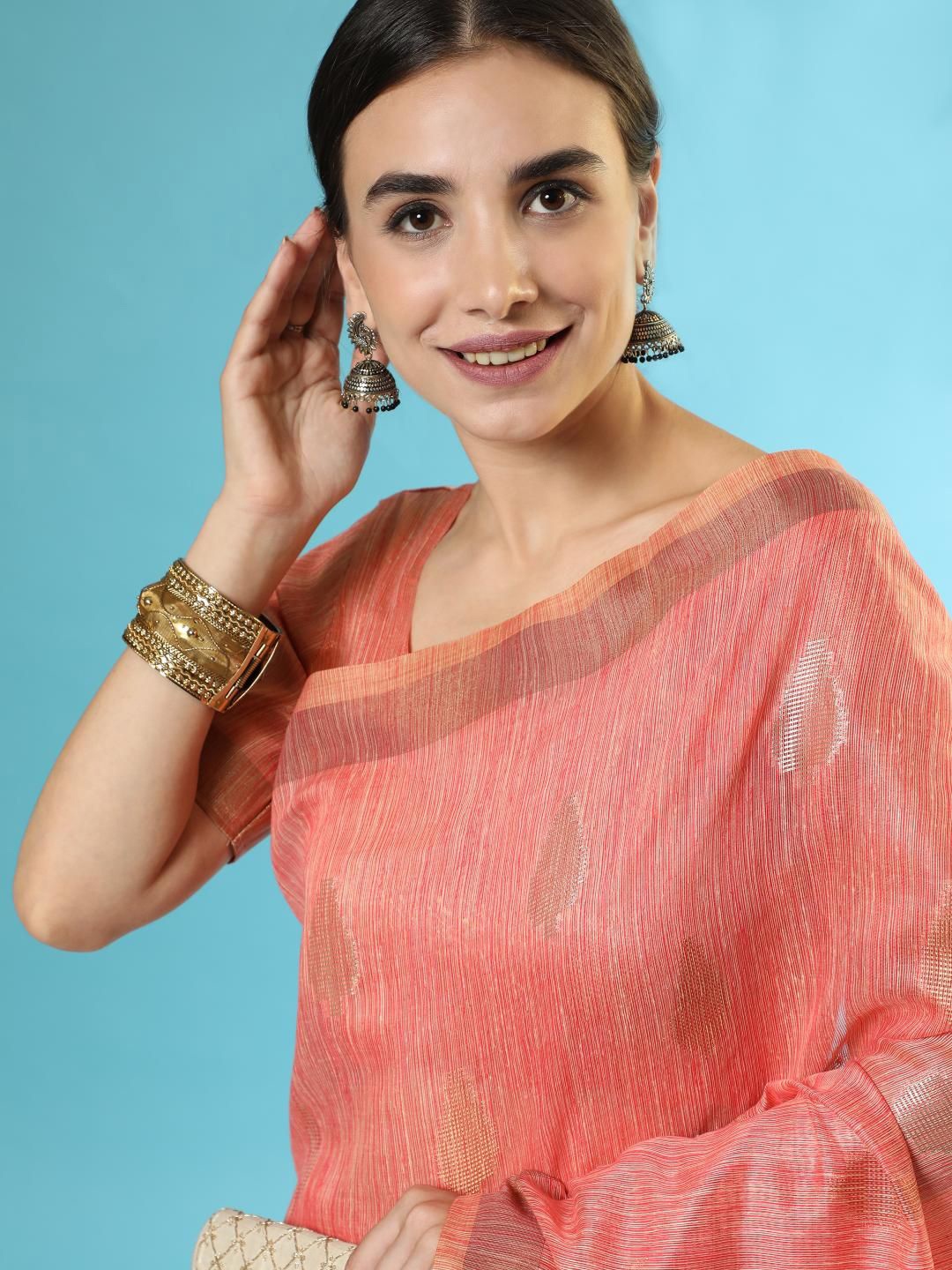

Kandora Ethnic Motifs Zari Pure Cotton Saree, Orange