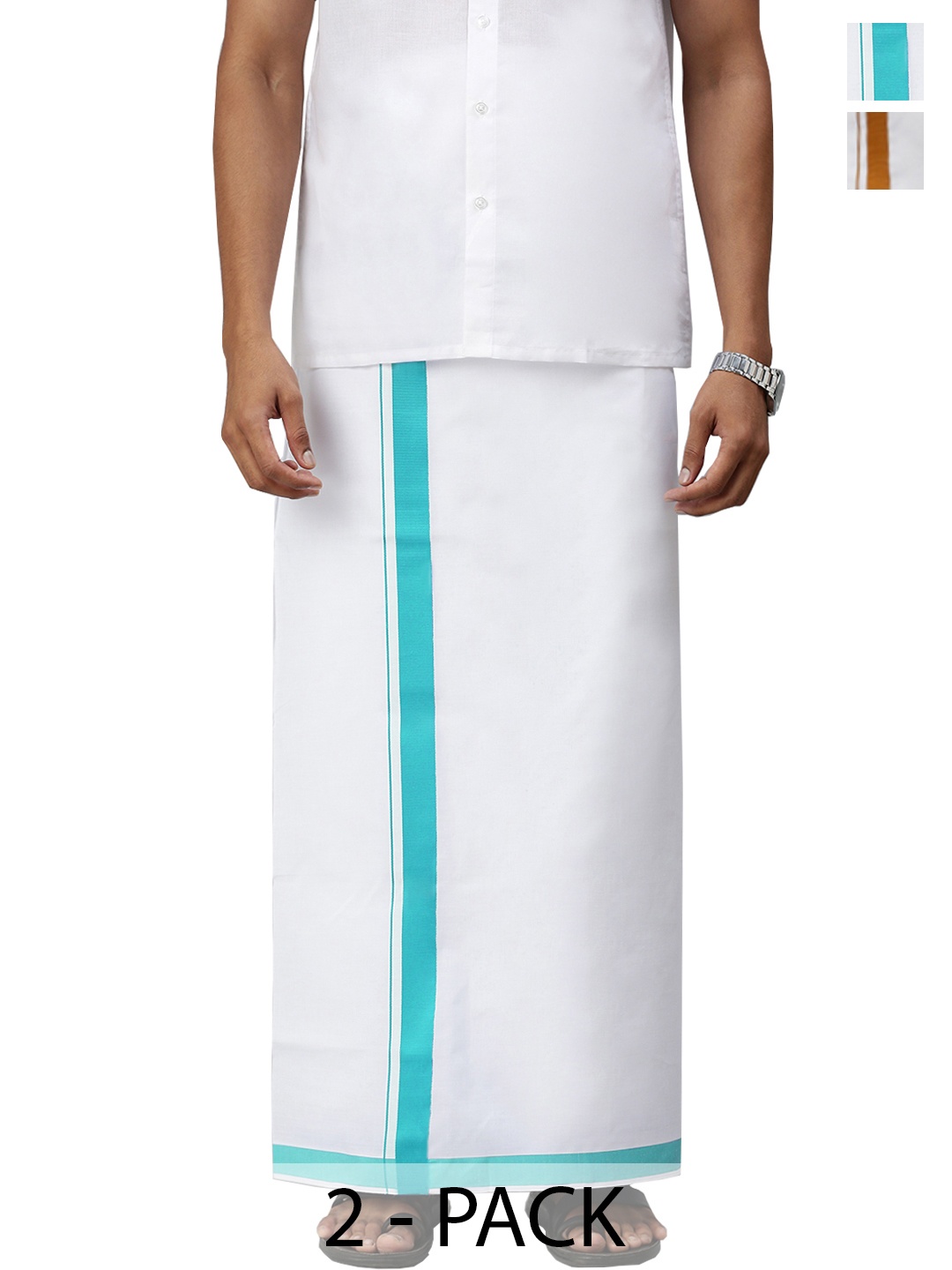 

Ramraj Pack of 2 Men Solid Border Dhoti, White