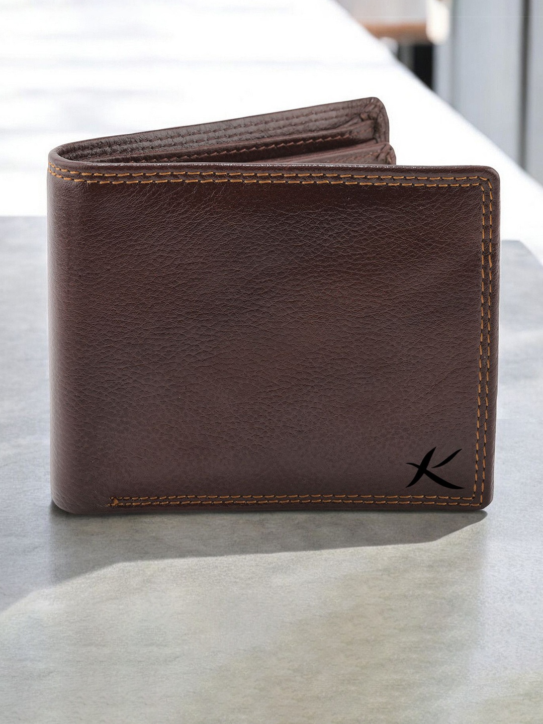 

Kastner Men Textured Cut Work Leather Two Fold Wallet, Brown