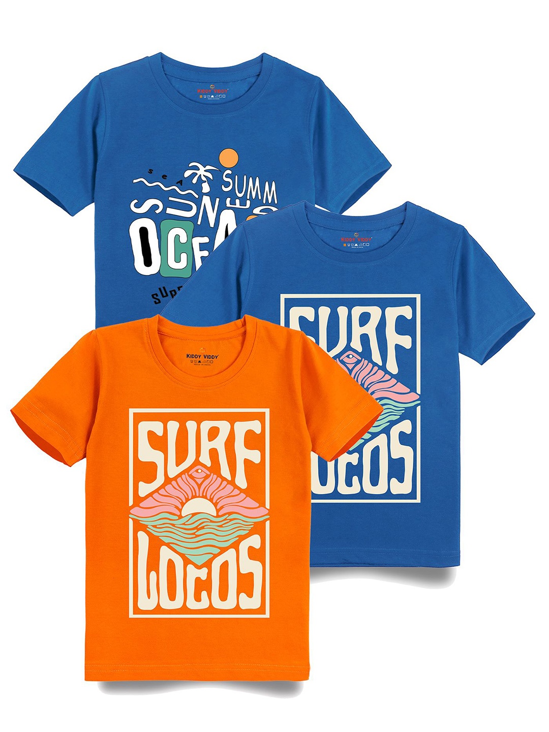 

AUSK Boys Pack Of 3 Graphic Printed Round Neck Cotton T-shirts, Orange