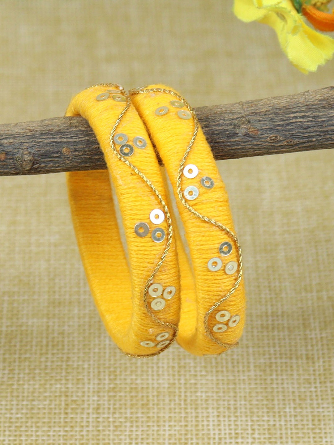 

Asthetika Kids Girls Set Of 2 Thread Sequinned Bangles, Yellow