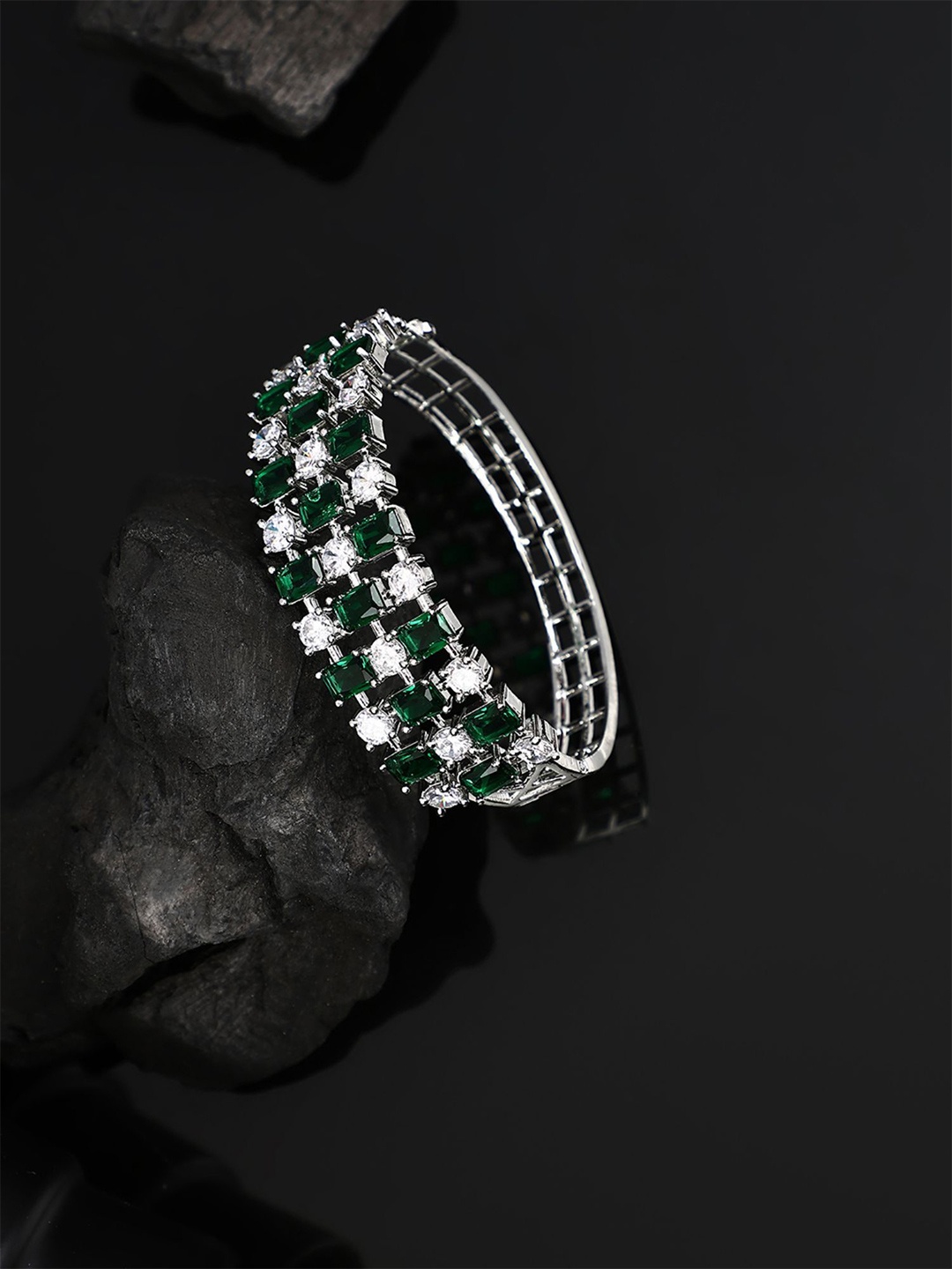 

ANIKAS CREATION Silver-Plated American Diamond Studded Bangle-Style Bracelet