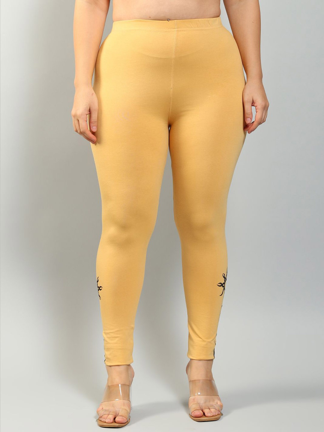 

Plus Size Women Printed Cotton Ankle-Length Leggings, Yellow