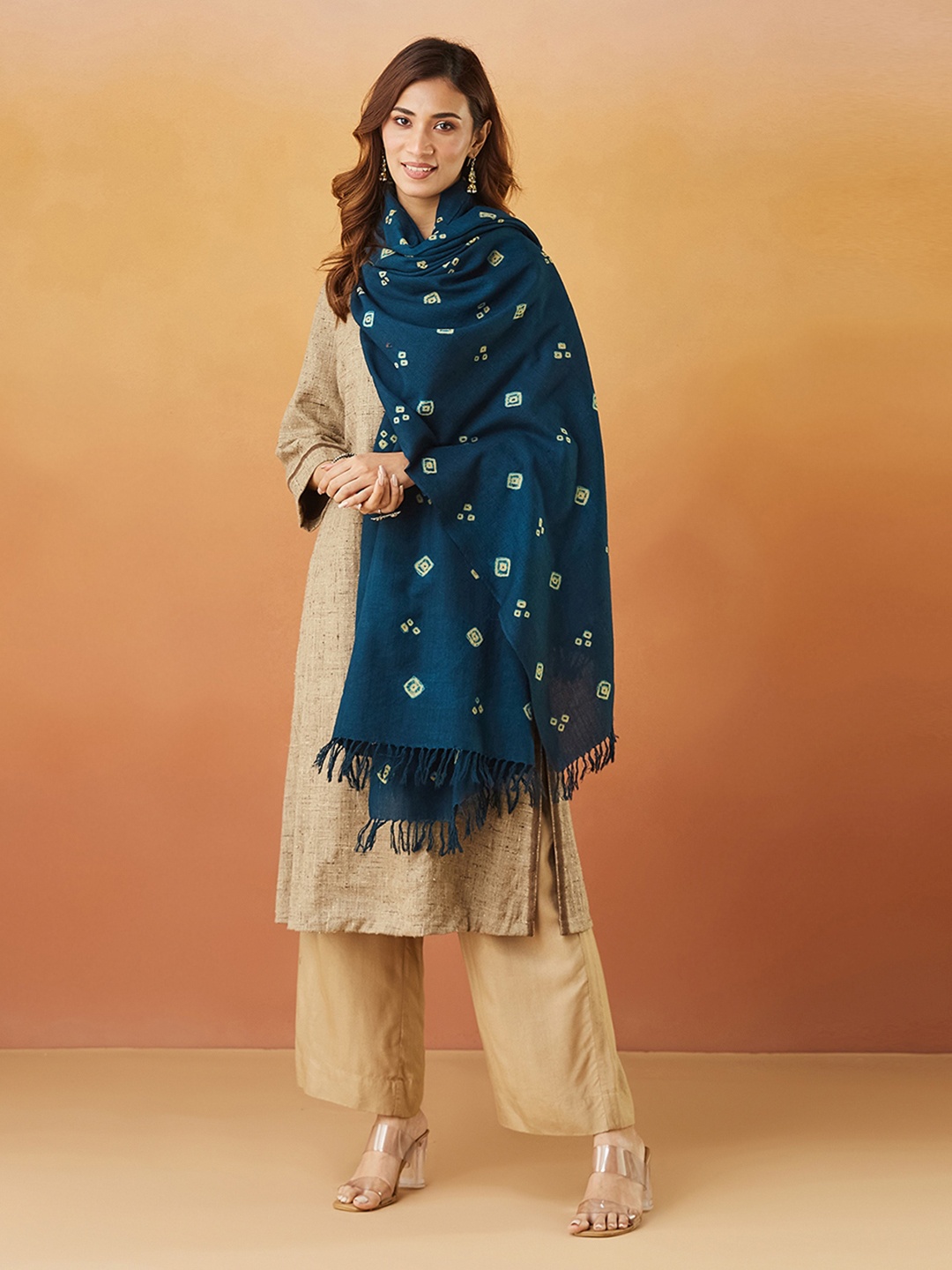 

Fabindia Women Ethnic Motifs Printed Shawl, Blue