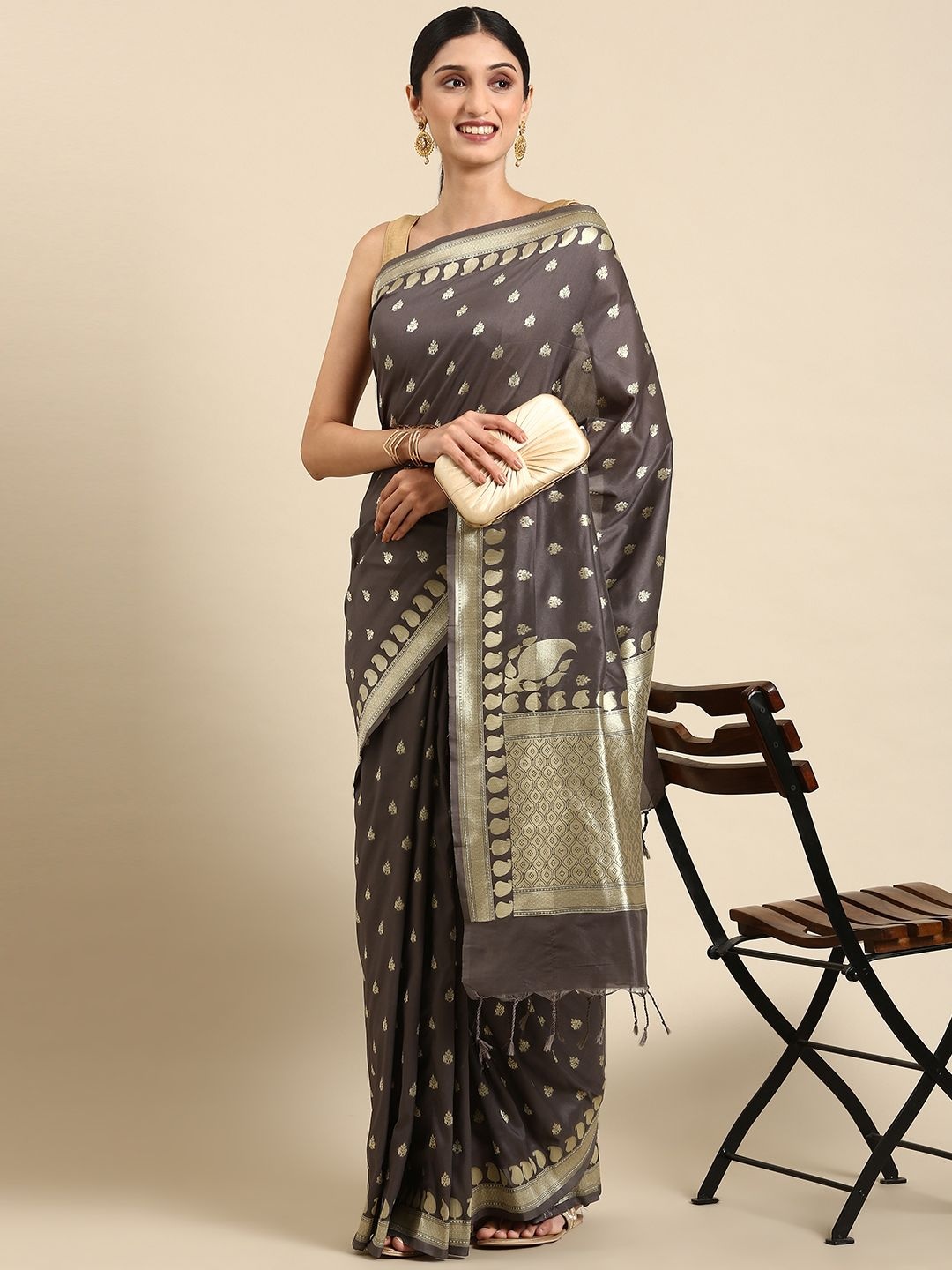 

Kandora Woven Design Zari Pure Silk Banarasi Saree, Grey