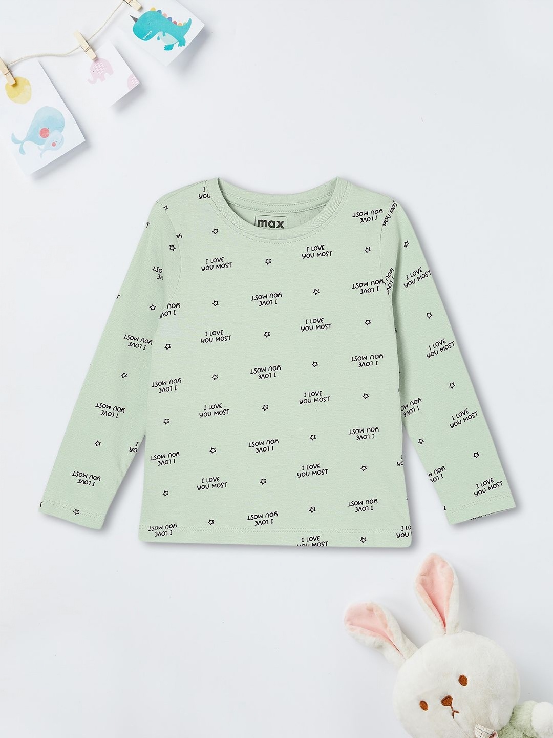 

max Girls Typography Printed Round Neck Cotton T-shirt, Blue