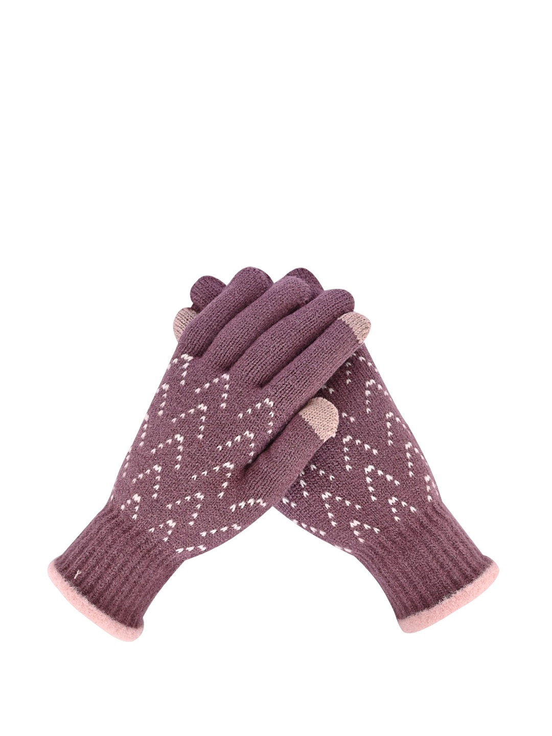 

LOOM LEGACY Women Striped Acrylic Touchscreen Gloves, Burgundy