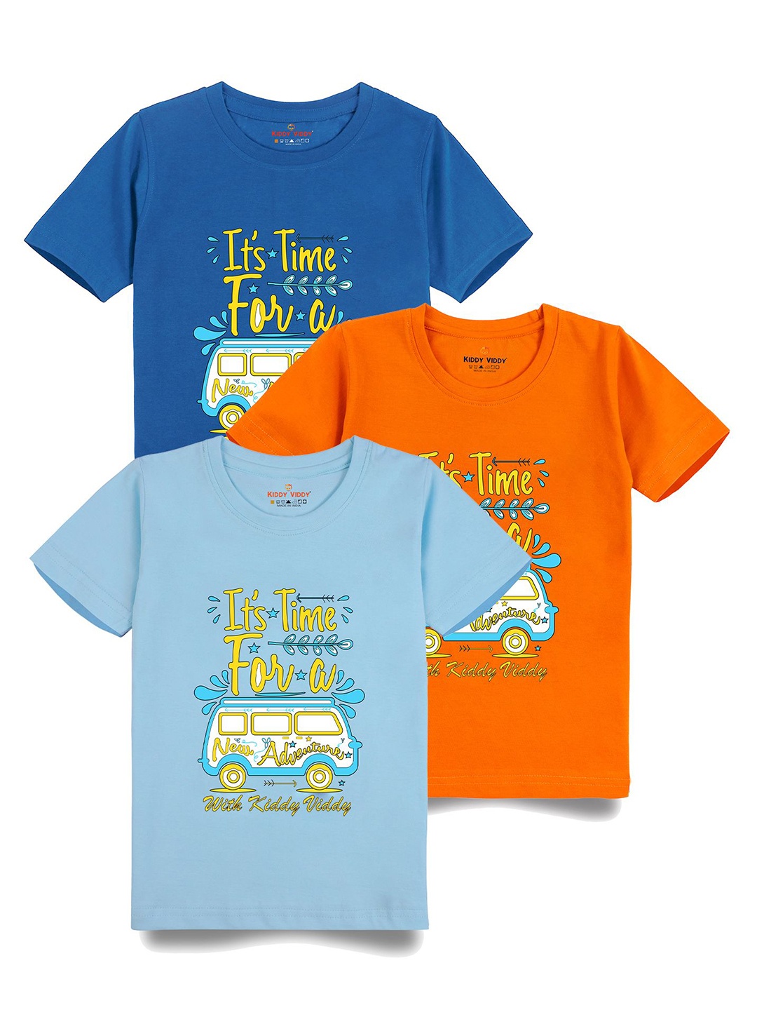 

AUSK Boys Pack Of 3 Graphic Printed Round Neck Cotton T-shirts, Blue