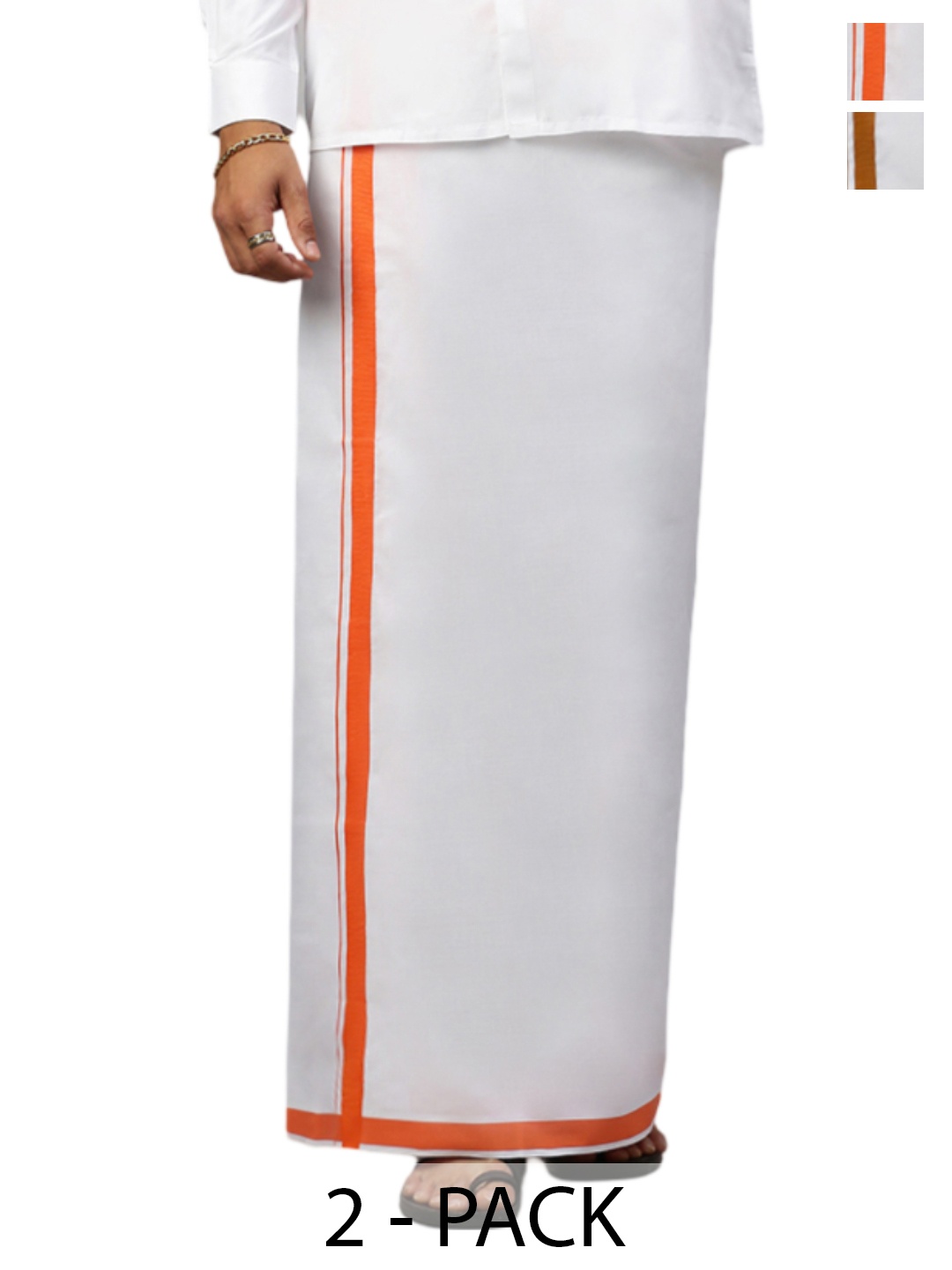 

Ramraj Pack of 2 Men Solid Border Dhoti, White