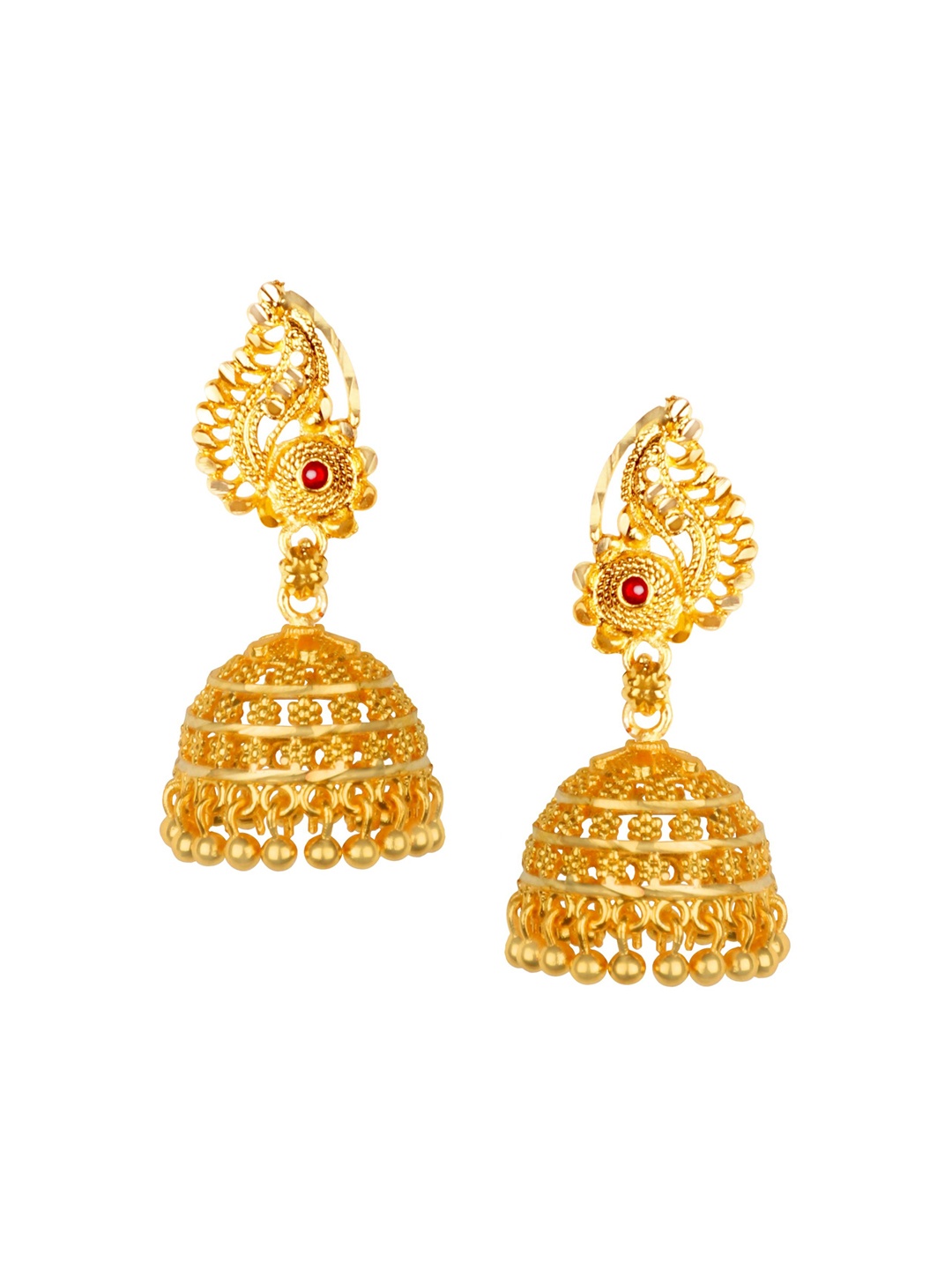 

Heer Collection Gold-Plated Stone Studded Dome Shaped Temple Jhumkas