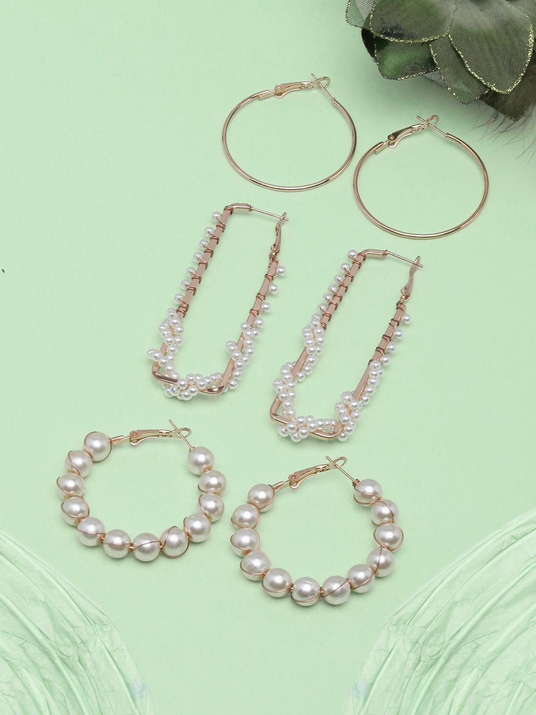 

KPOP Set of 3 Gold-Plated Contemporary Stoned Studded Drop Earrings