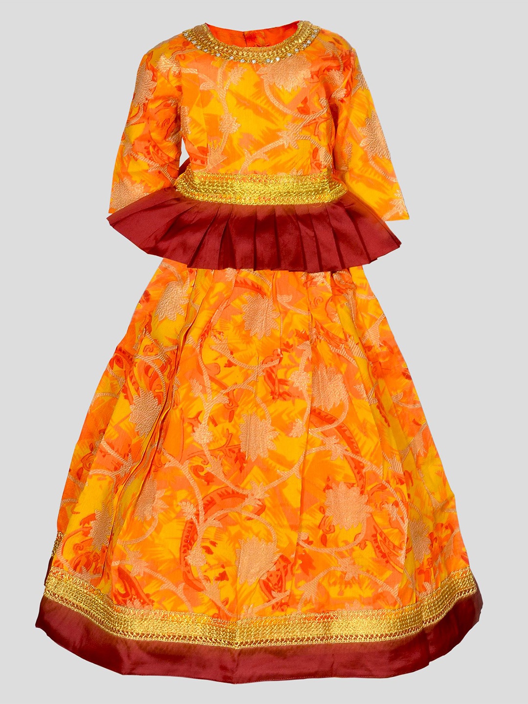 

BAESD Girls Embellished Sequinned Ready to Wear Lehenga &, Yellow