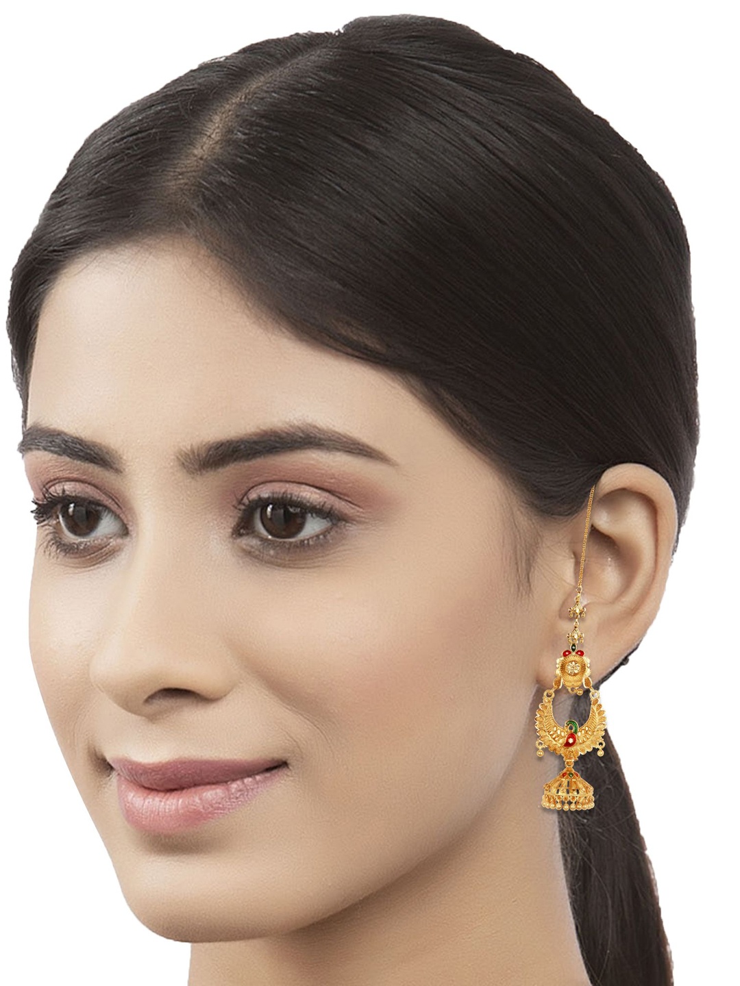 

Heer Collection Gold-Plated Dome Shaped Jhumkas Earrings