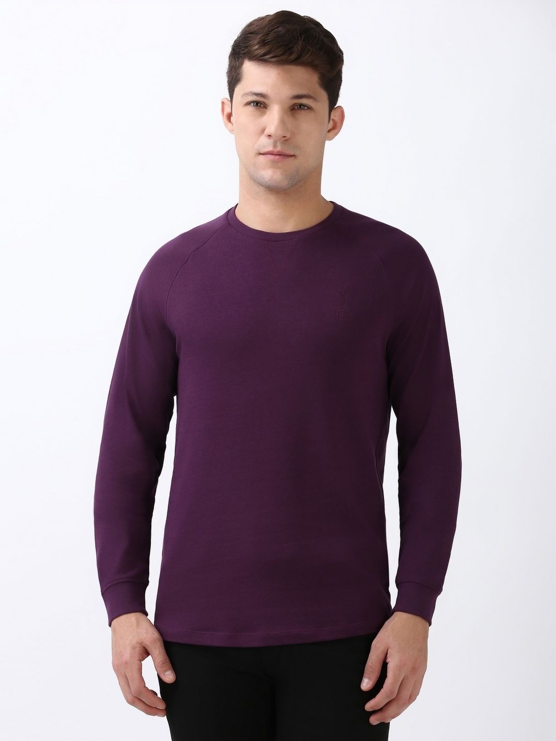 

Peter England Casuals Men Solid Round Neck Cotton T-shirt, Violet