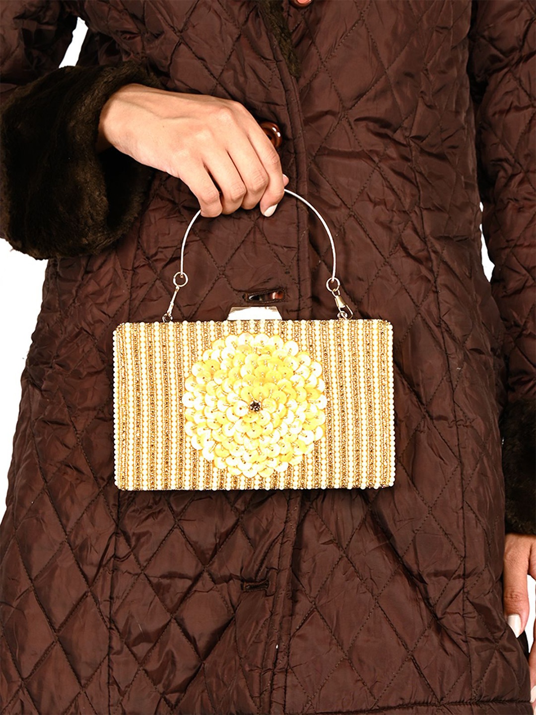 

ODETTE Embellished Box Clutch, Gold
