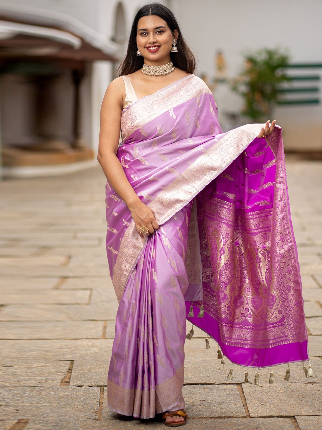 

I LOVE SAREES Woven Design Zari Pure Cotton Banarasi Saree, Lavender