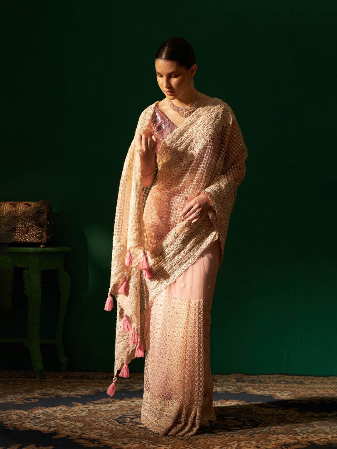 

Sabaahat Embroidered Pure Silk Saree, Pink