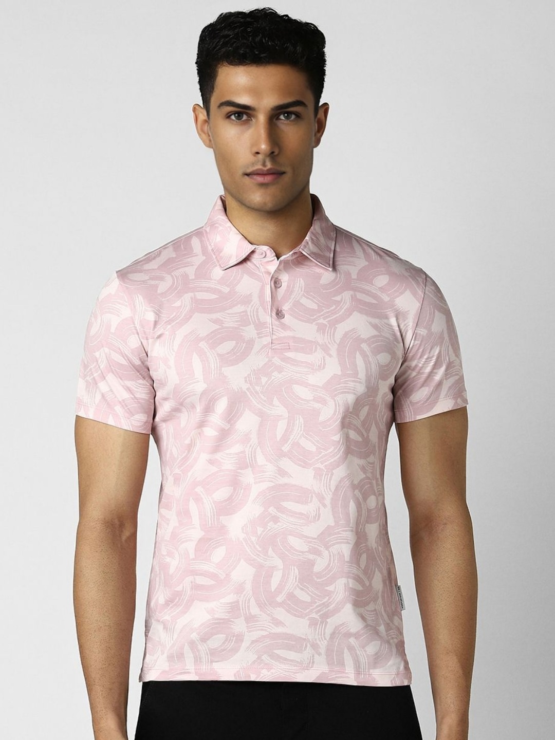 

V Dot Men Abstract Printed Polo Collar Cotton Slim Fit T-shirt, Pink