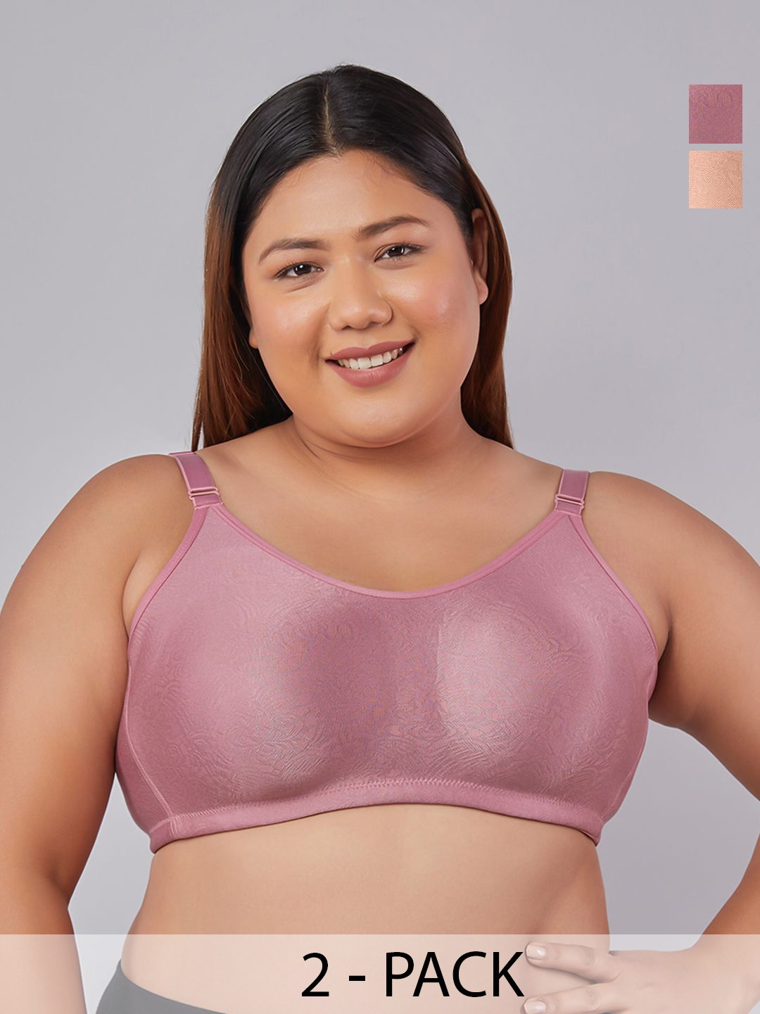 

MAASHIE Women Pack of 2 Self Design Non Padded Full Coverage Bra, Pink