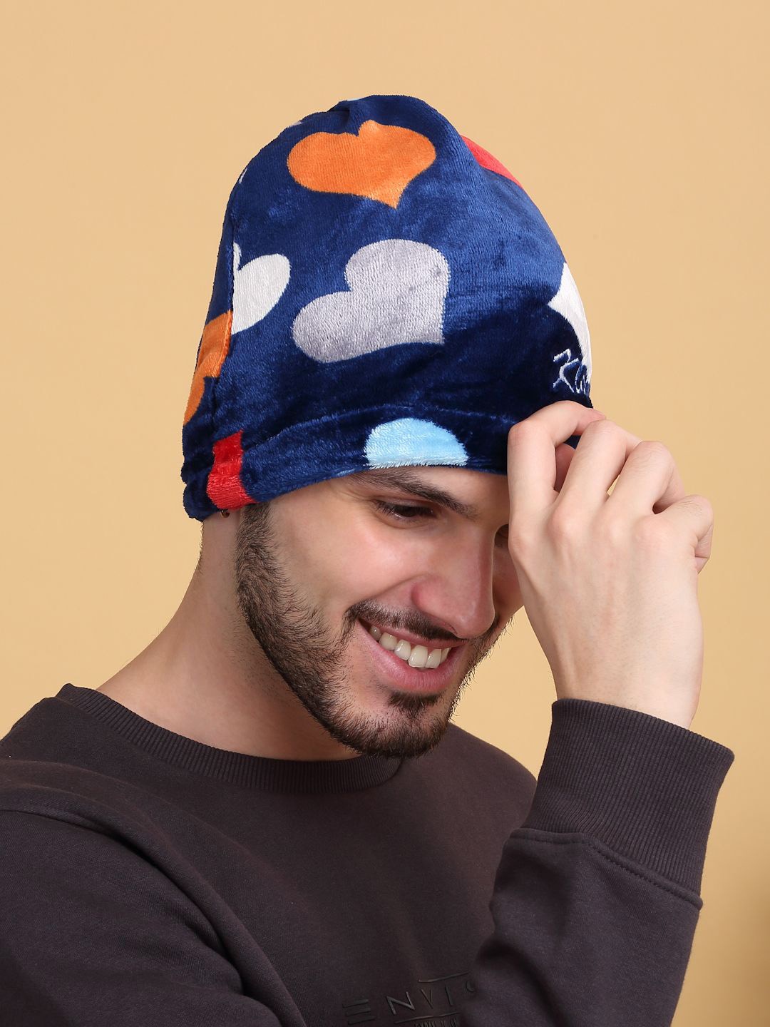 

KLOTTHE Men Printed Woollen Beanie Caps, Blue