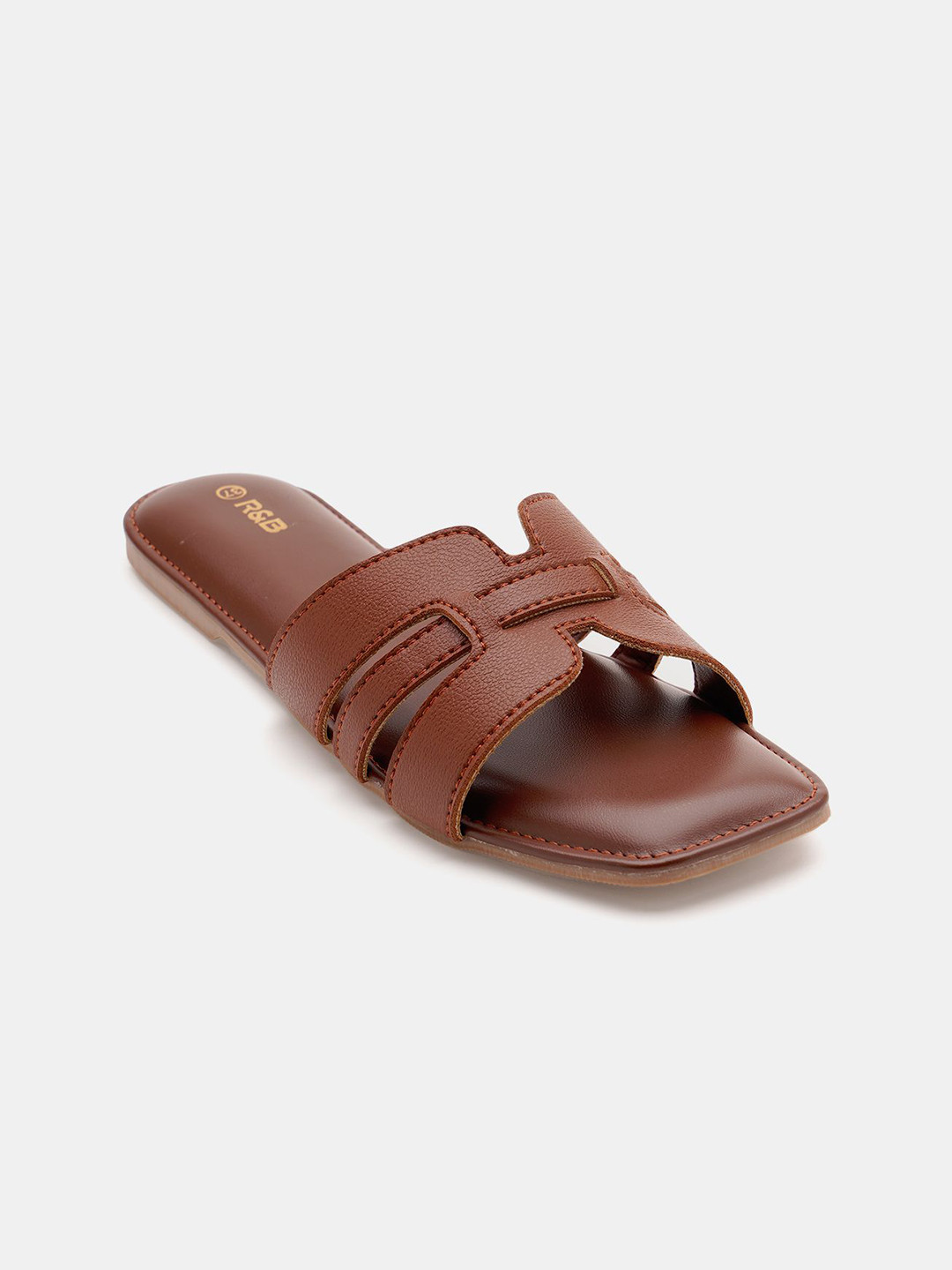 

R&B Women Casual Open Toe Flats Solid Slip-On Flats, Brown