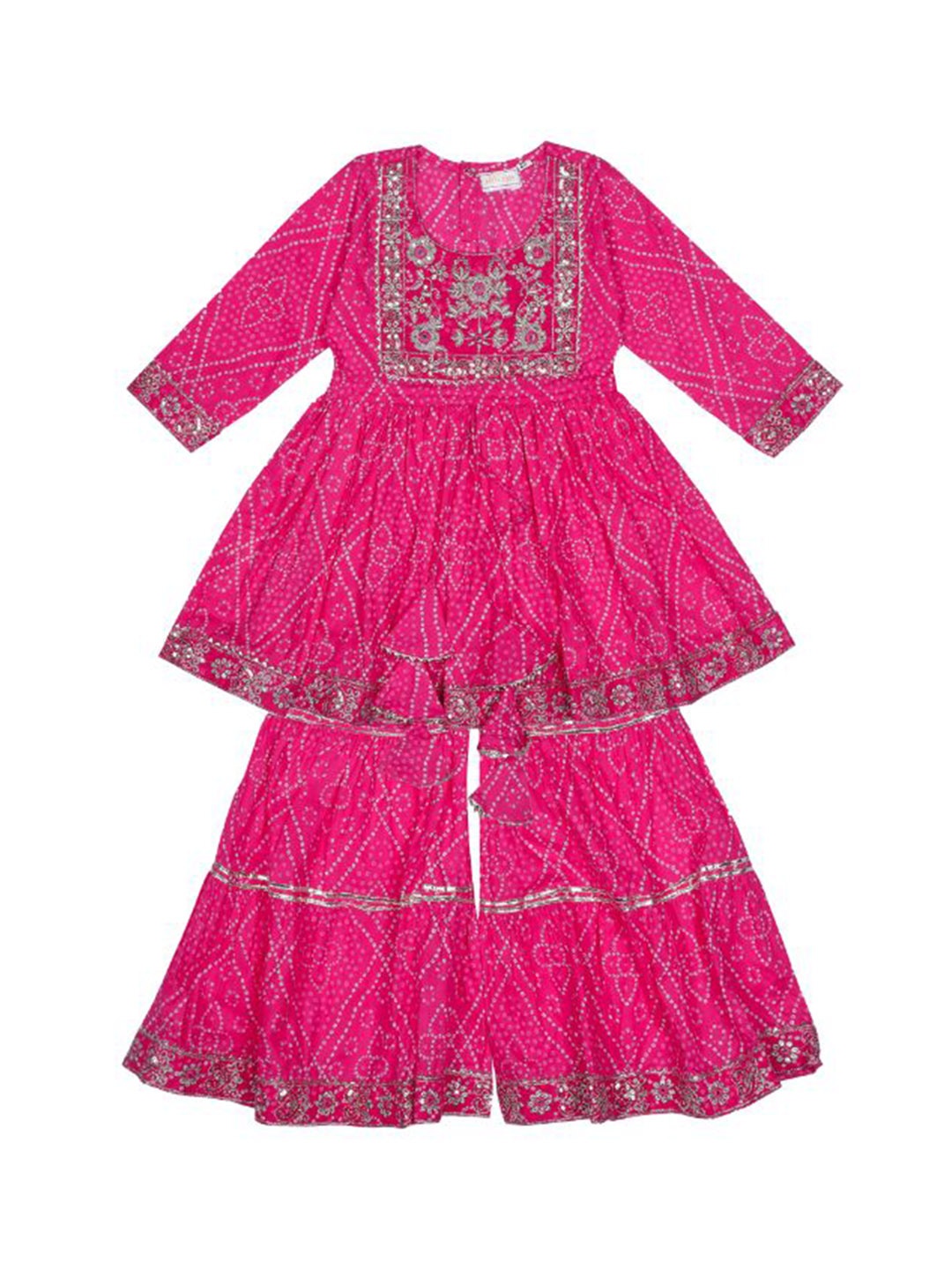 

AATYA KIIDS Girls Ethnic Motifs Embroidered Gotta Patti Pure Cotton Kurti with Sharara, Pink