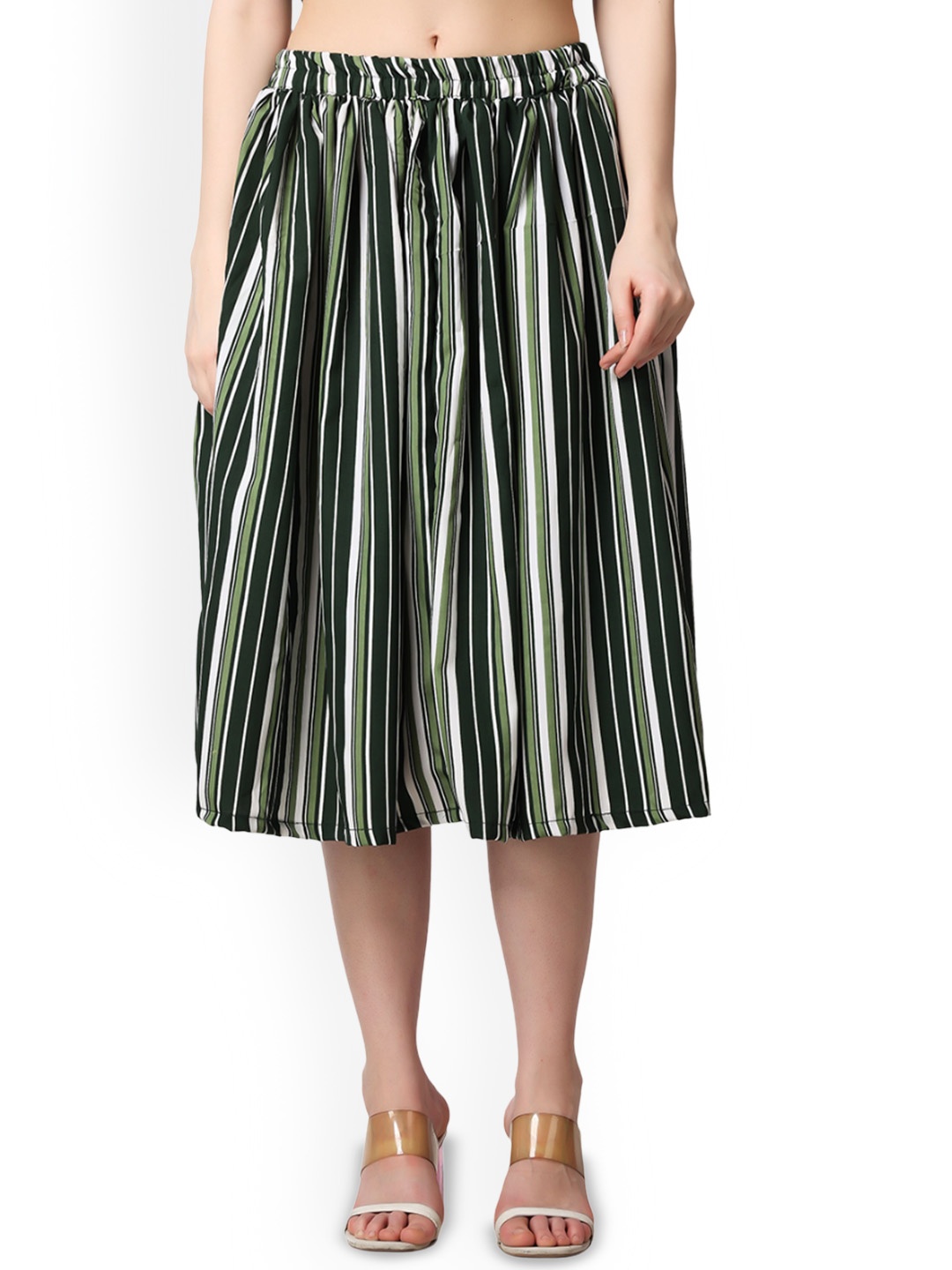 

SCORPIUS Printed Flared Midi Skirt, Green