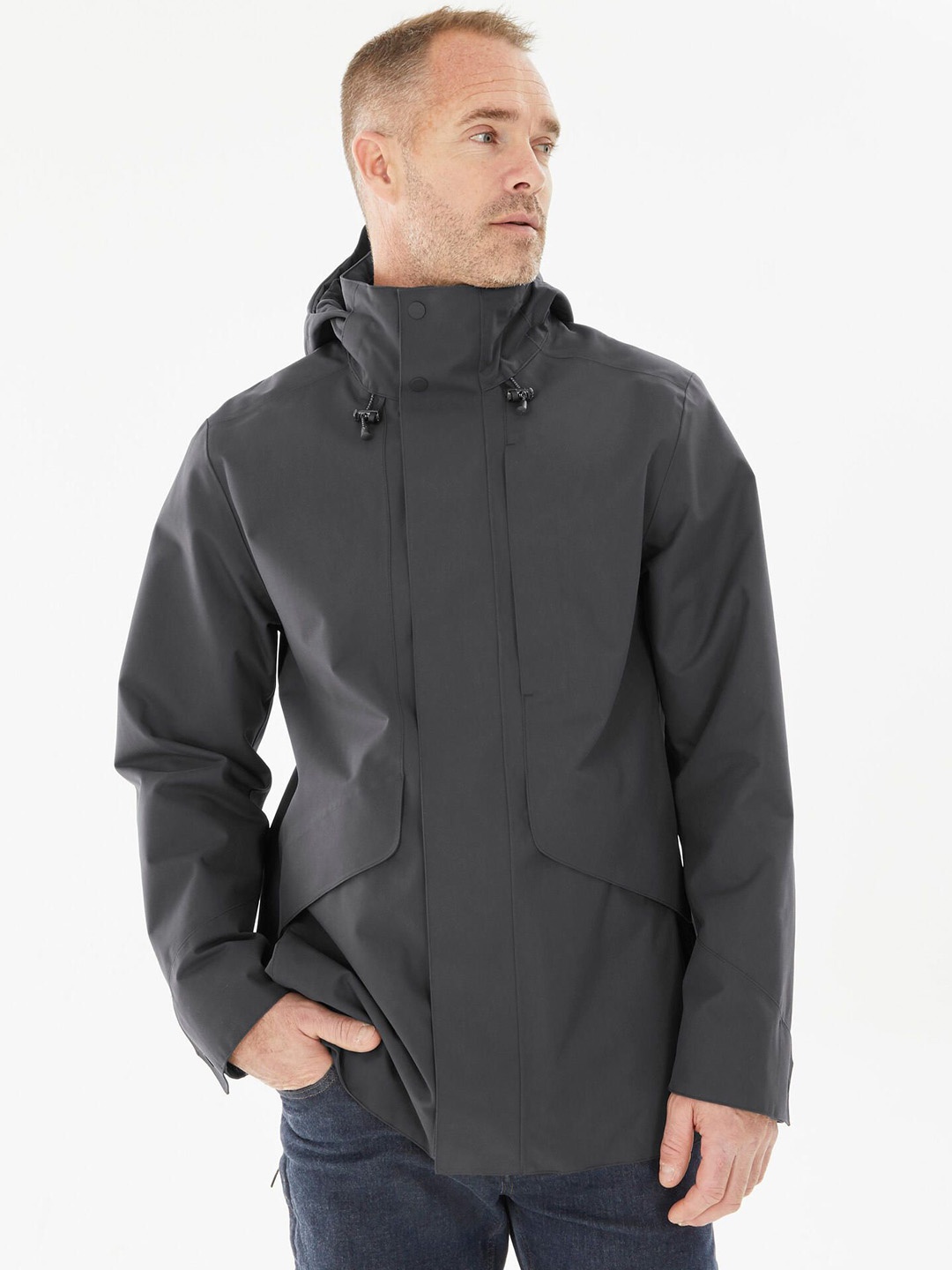 

Quechua By Decathlon Men Full Zip Waterproof Trekking Rain Jacket With Zip Cover, Black