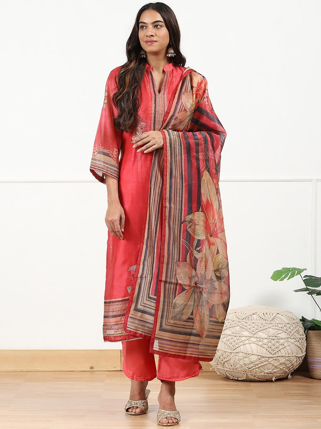 

Biba Unstitched Dress Material, Red