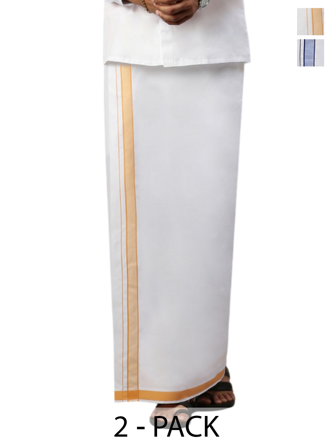 

Ramraj Pack of 2 Men Solid Border Dhoti, White